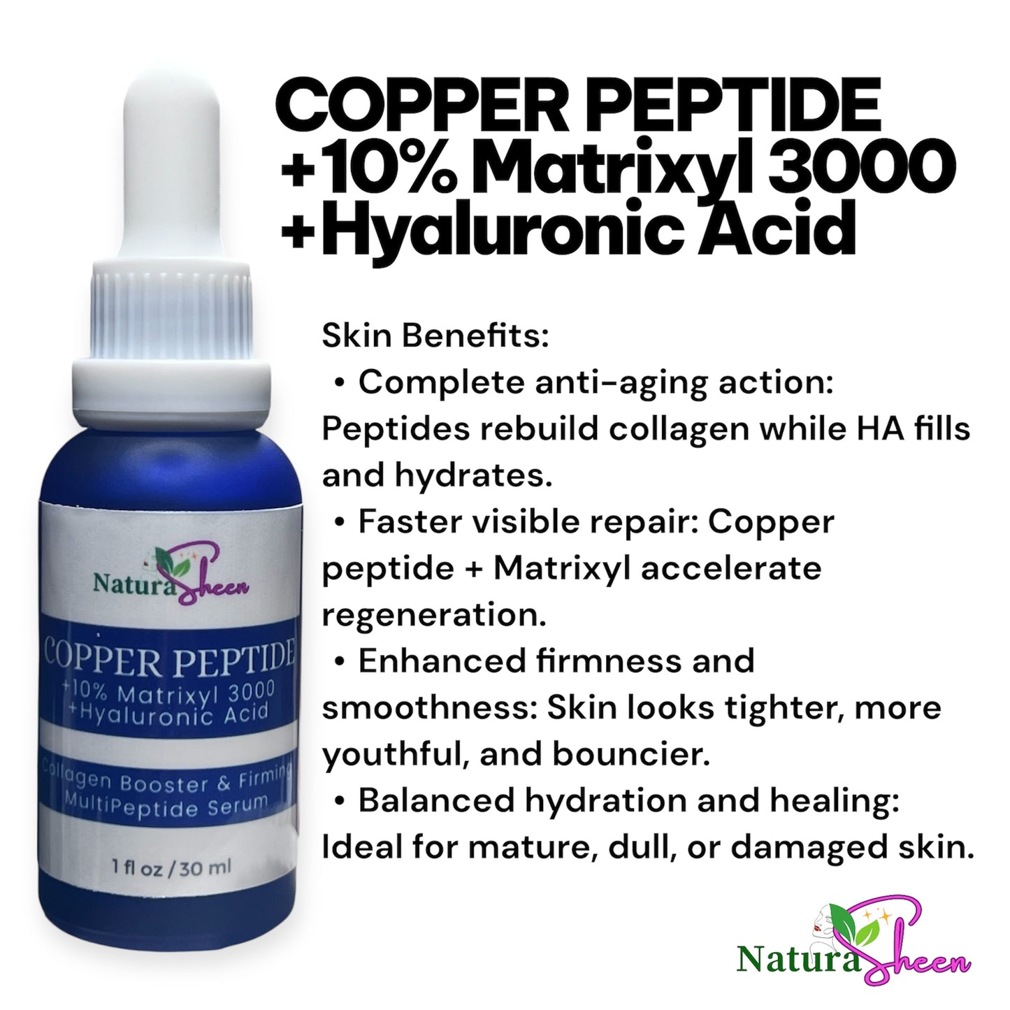 Copper Peptide + 10% Matrixyl 3000 + Hyaluronic Acid Multipeptide Serum 1 oz Anti-aging Firming Collage. booster