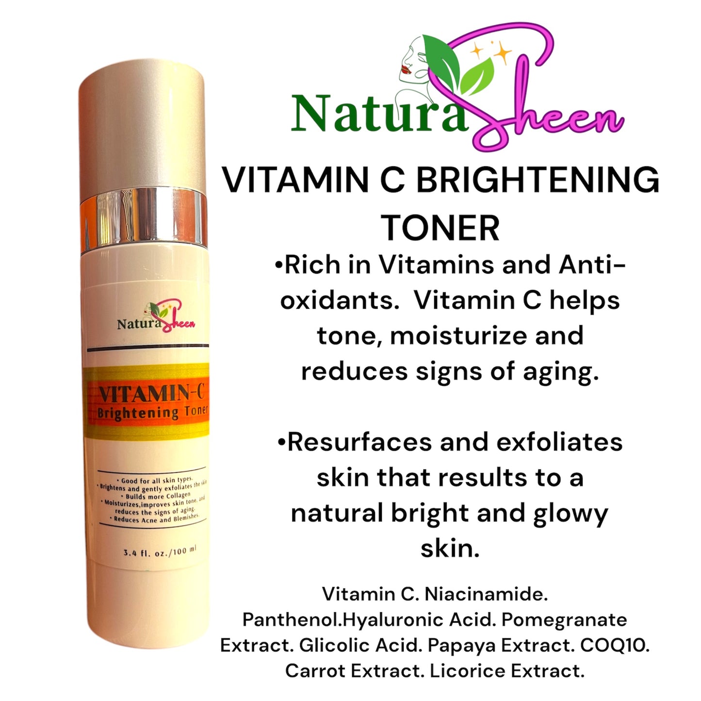 ALL-IN-ONE SET for ACNE, ANTI-AGING,WRINKLES, FINE LINES, DULL SKIN, DRY,OILY SKIN. Glowing Skin with Vit. C Toner,  FRAGRANCE-Free,  Sensitive Skin, All Skin Types Hydrating,Brightening Dark Spots