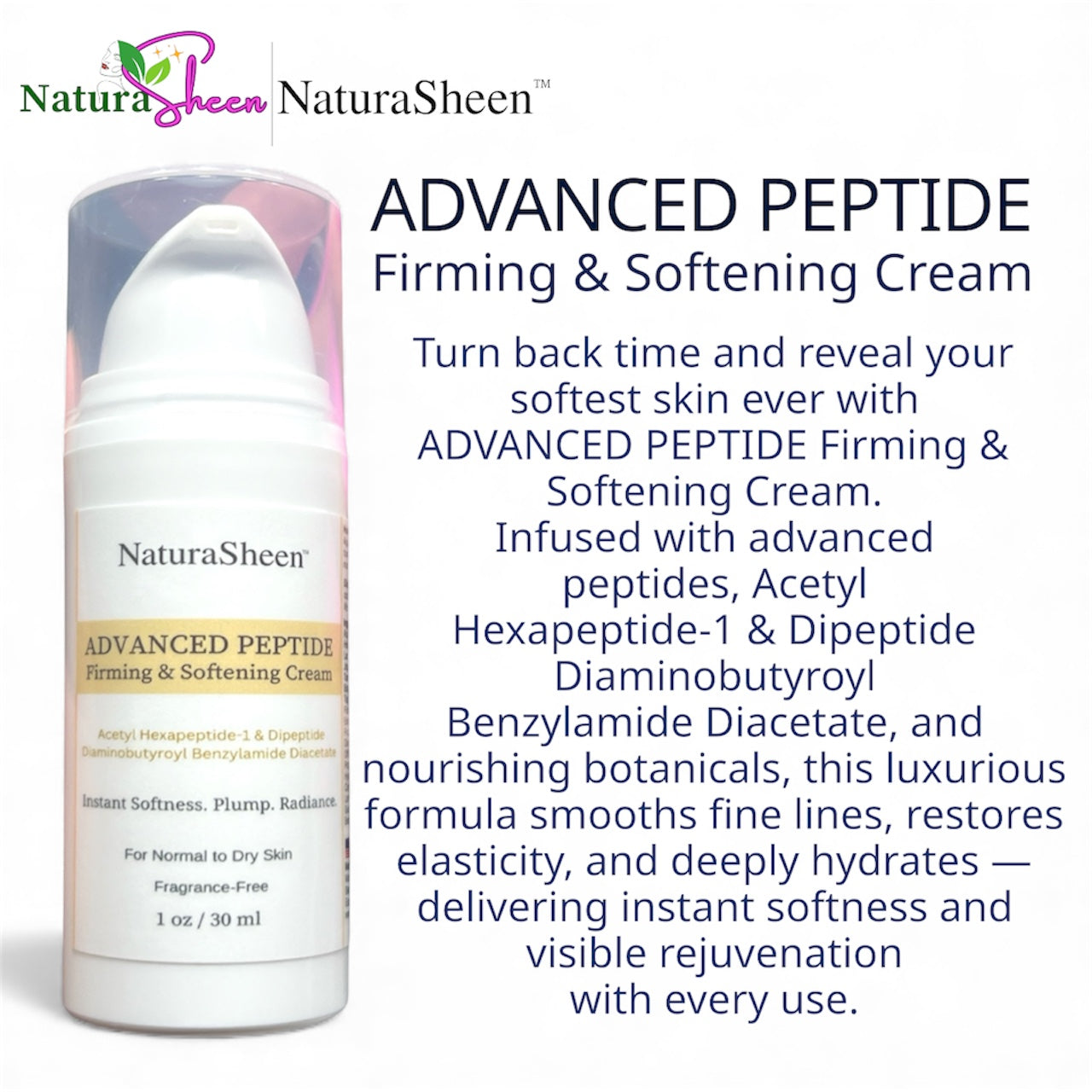 ADVANCED PEPTIDE Firming and Softening Cream 1oz/30ml Acetyl Hexapeptide-1 & Dipeptide Diaminobutyroyl Benzylamide Diacetate