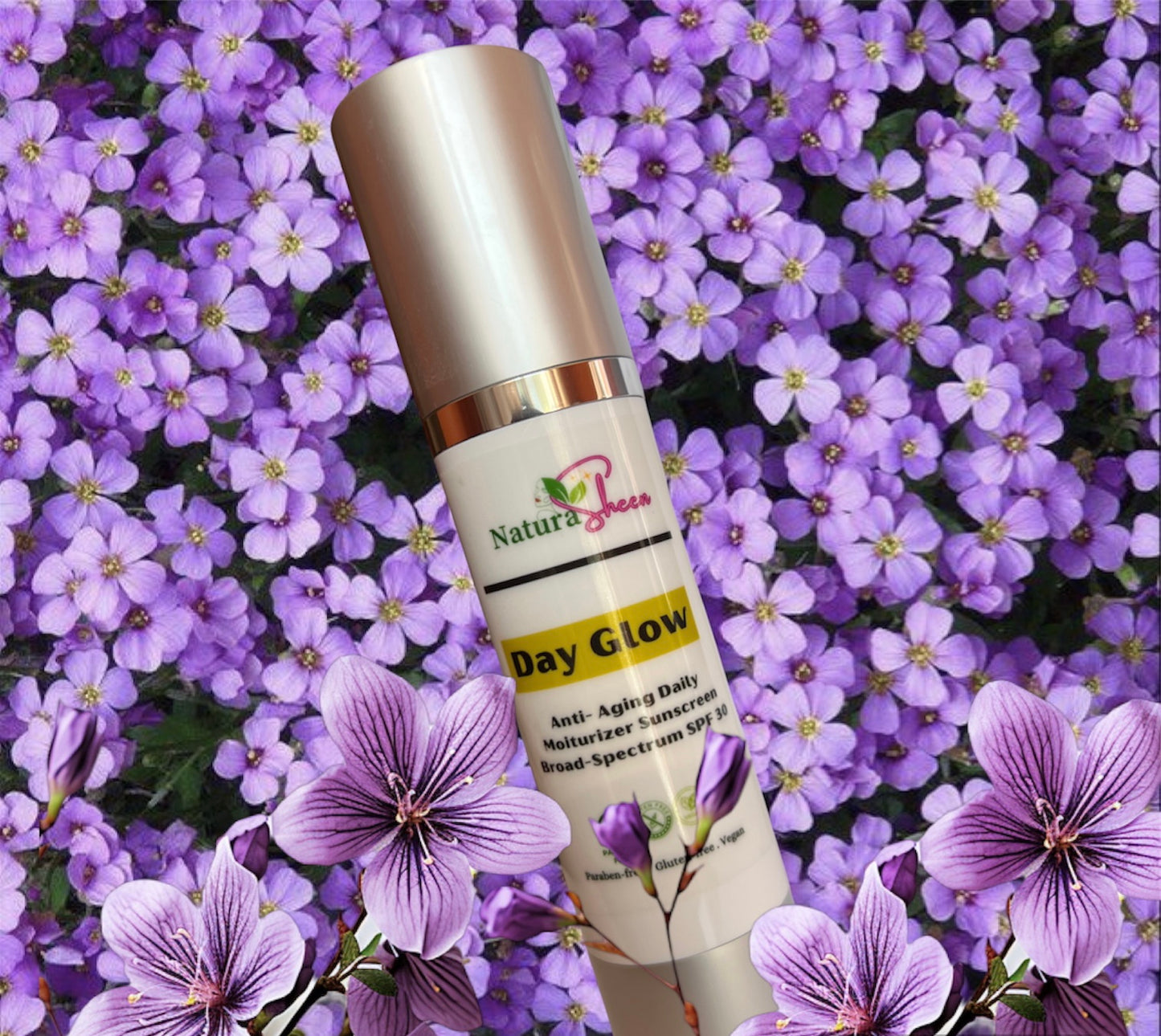 Day Glow Anti-Aging Moisturizer. BROAD SPECTRUM SPF 30. Vegan. Paraben-Free. Gluten-Free.