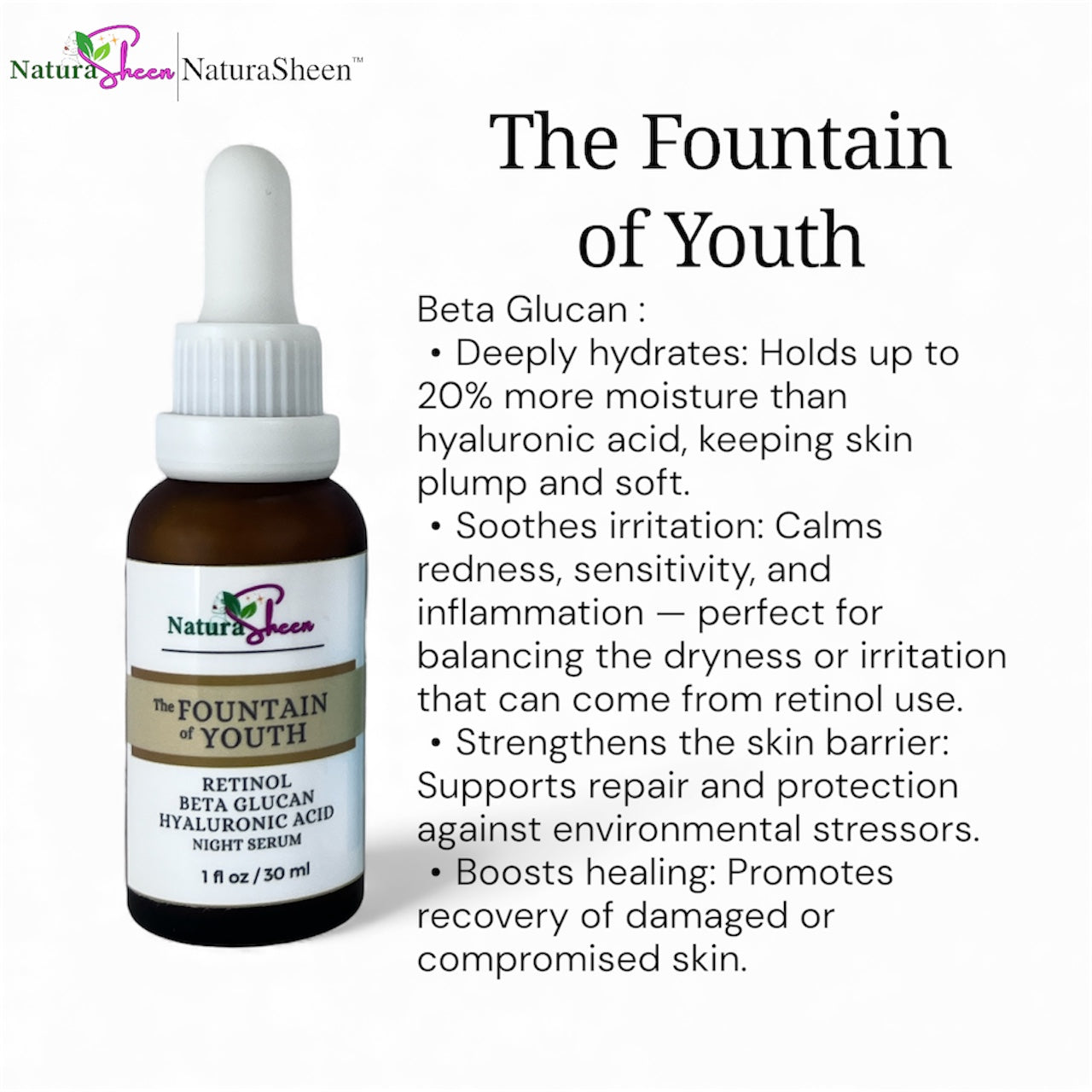RETINOL + Hyaluronic Acid “The Fountain of Youth” Serum. Retinol, Hyaluronic Acid, Licorice Extract,
