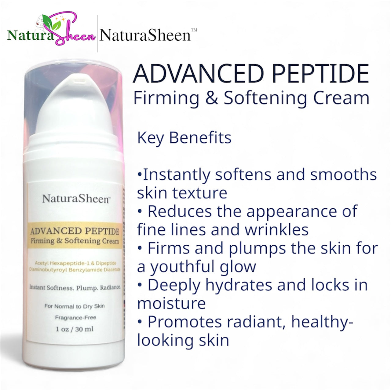 ADVANCED PEPTIDE Firming and Softening Cream 1oz/30ml Acetyl Hexapeptide-1 & Dipeptide Diaminobutyroyl Benzylamide Diacetate