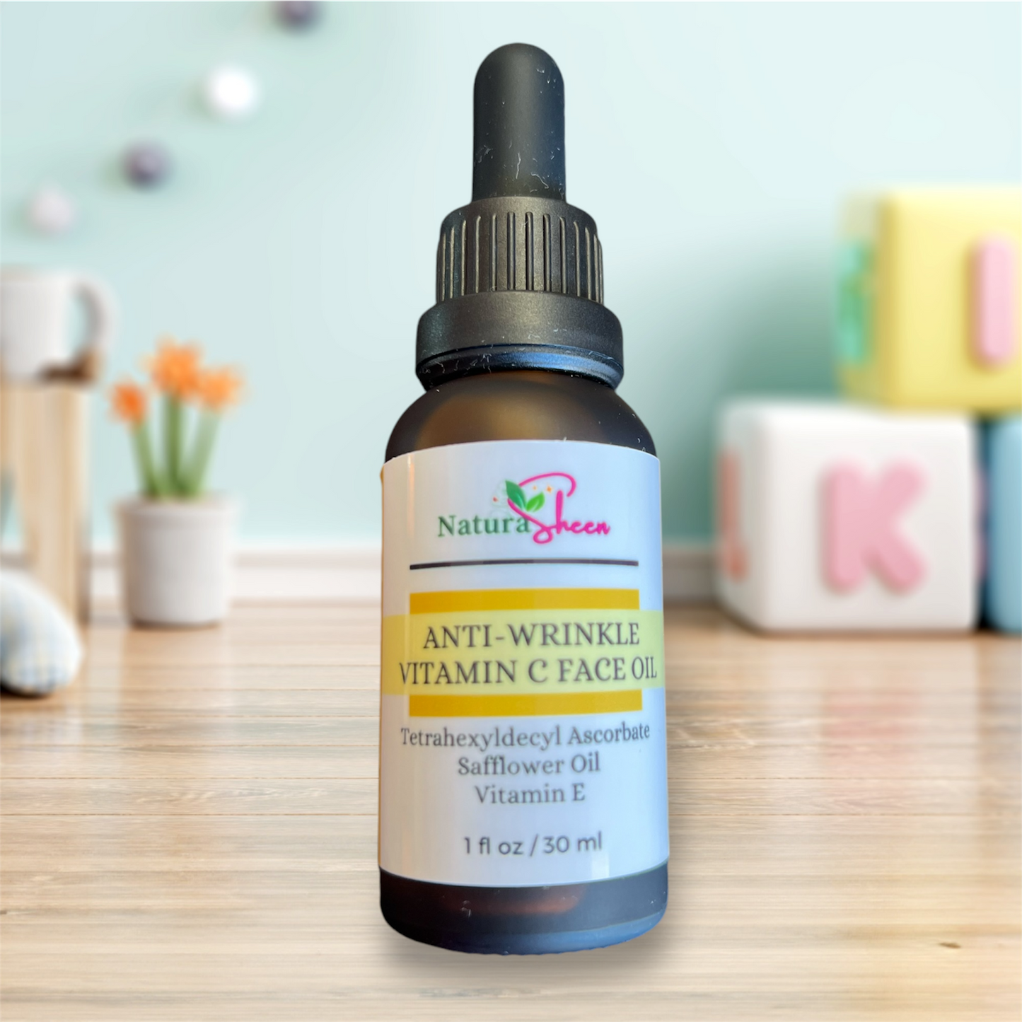 Anti-Wrinkle Vitamin C Face Oil. Tetrahexyldecyl Ascorbate THDA Vitamin C Face Oil with Vitamin E, Safflower Oil, and Licorice Extract. Fragrance Free. No preservatives or artificial dyes. Brightening Radiant Hydrate Moisturize