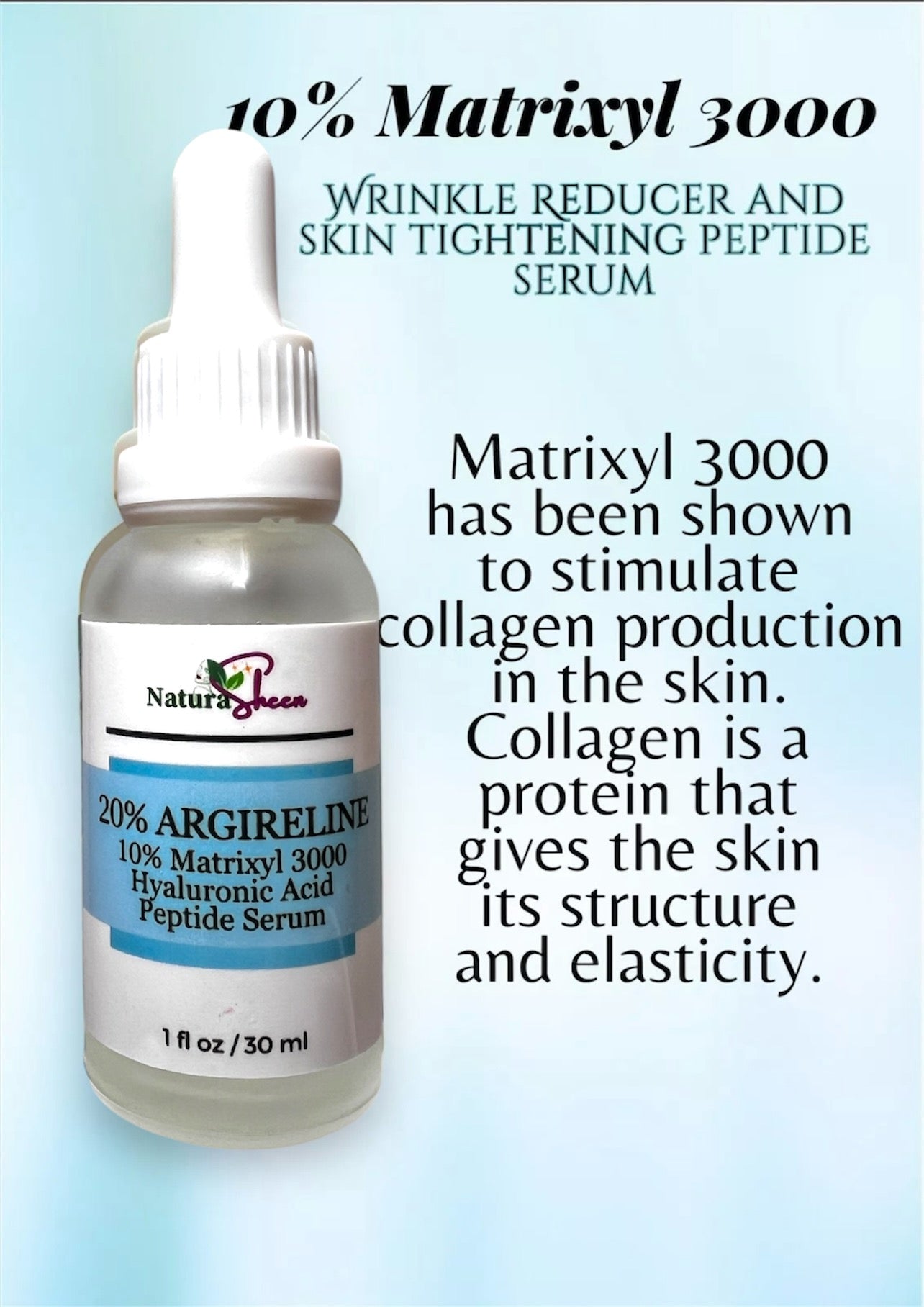 20% Argireline+ Matrixyl 3000 + Hyaluronic Acid. WRINKLE REDUCER AND SKIN TIGHTENING PEPTIDE SERUM