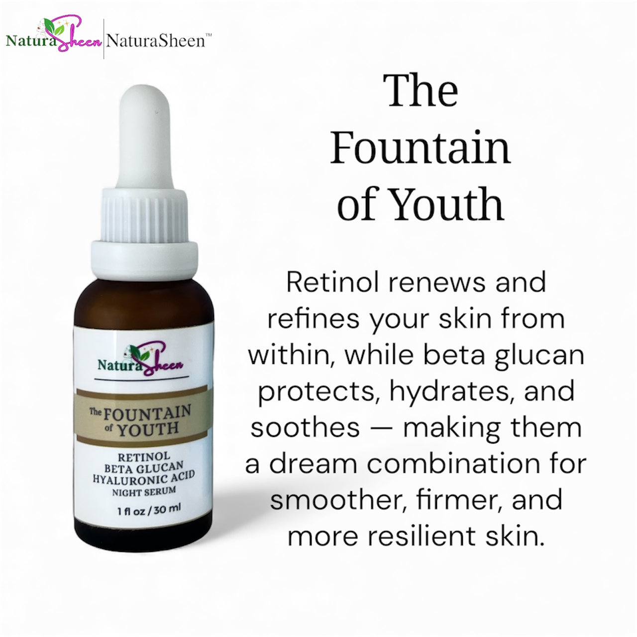 RETINOL + Hyaluronic Acid “The Fountain of Youth” Serum. Retinol, Hyaluronic Acid, Licorice Extract,