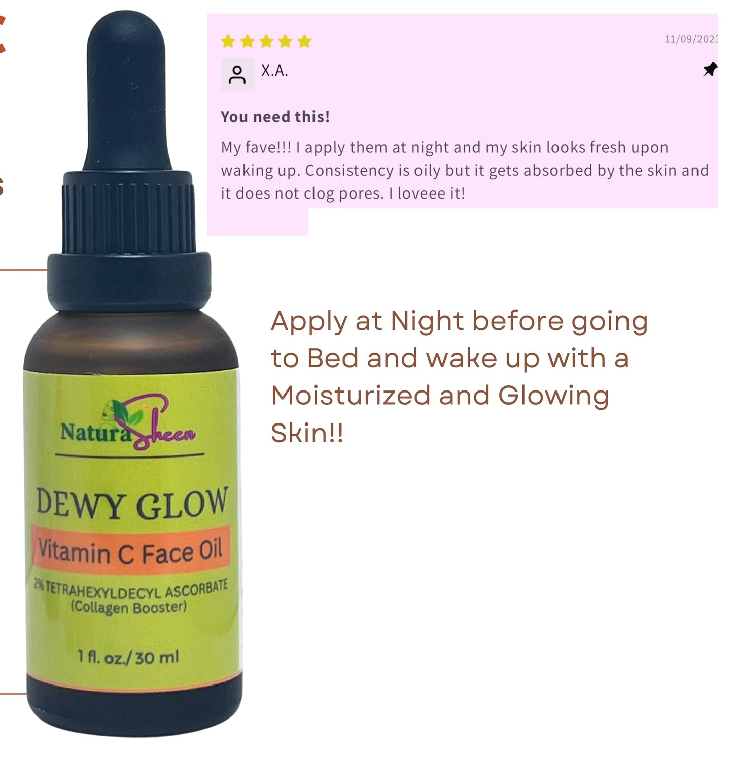 DEWY GLOW Vitamin C Face Oil 1oz/ 30ml