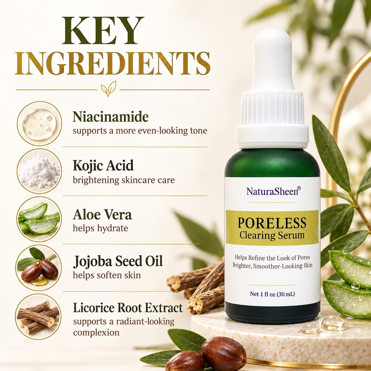 PORELESS Clearing Serum – Kojic Acid + Niacinamide | 1 fl oz Naturasheen
