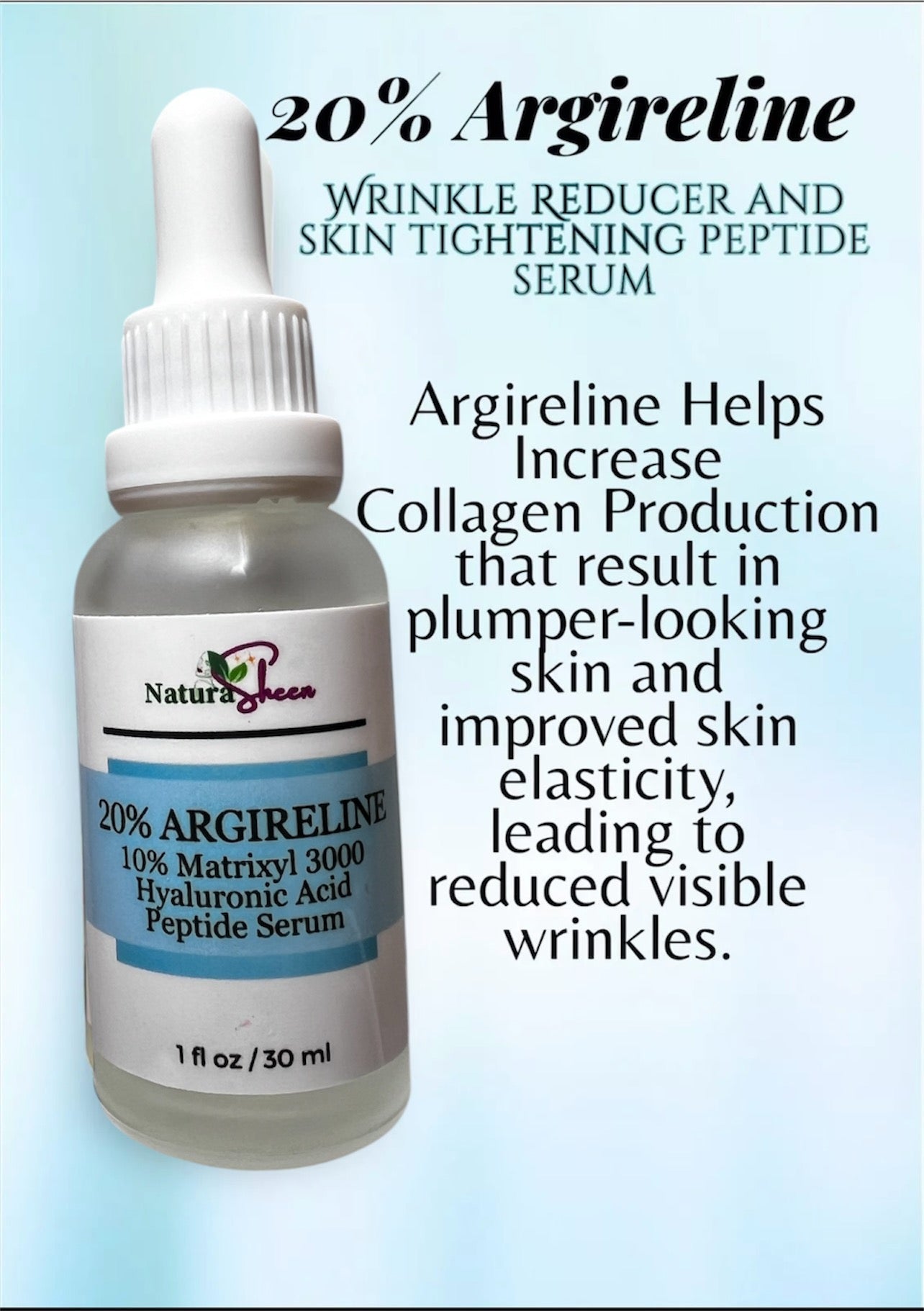 20% Argireline+ Matrixyl 3000 + Hyaluronic Acid. WRINKLE REDUCER AND SKIN TIGHTENING PEPTIDE SERUM