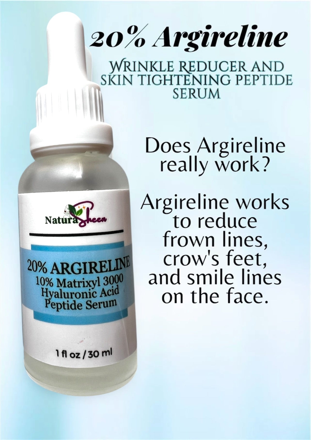 20% Argireline+ Matrixyl 3000 + Hyaluronic Acid. WRINKLE REDUCER AND SKIN TIGHTENING PEPTIDE SERUM