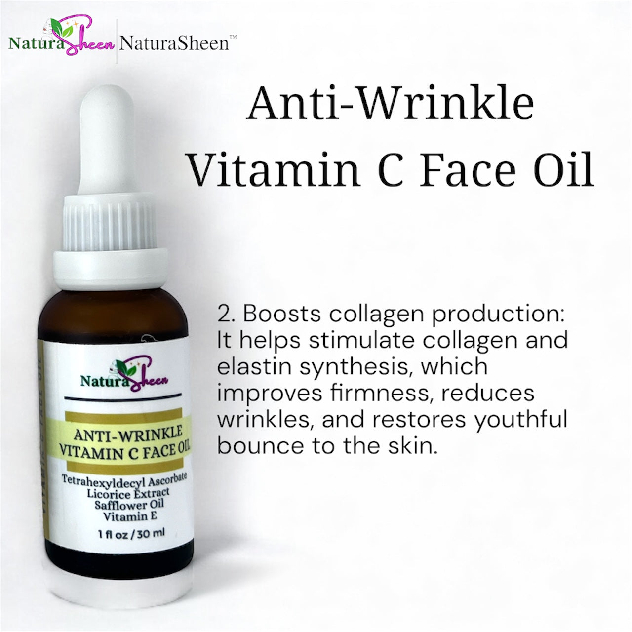 Anti-Wrinkle Vitamin C Face Oil. Tetrahexyldecyl Ascorbate THDA Vitamin C Face Oil with Vitamin E, Safflower Oil, and Licorice Extract. Fragrance Free. No preservatives or artificial dyes. Brightening Radiant Hydrate Moisturize