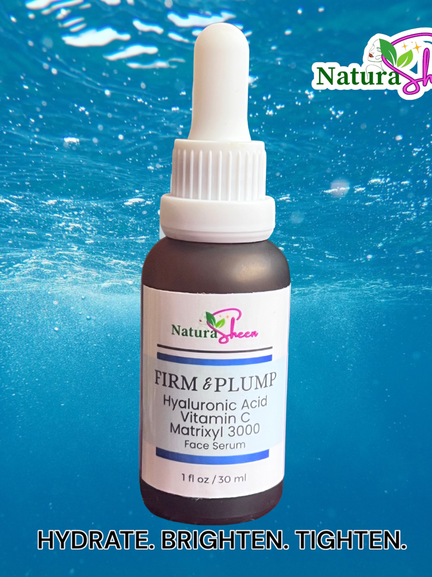FIRM & PLUMP. HYALURONIC ACID + VITAMIN C + MATRIXYL 3000 TM SERUM. BRIGHTENING, ANTI-AGING,MOISTURIZING, WRINKLE REDUCER.