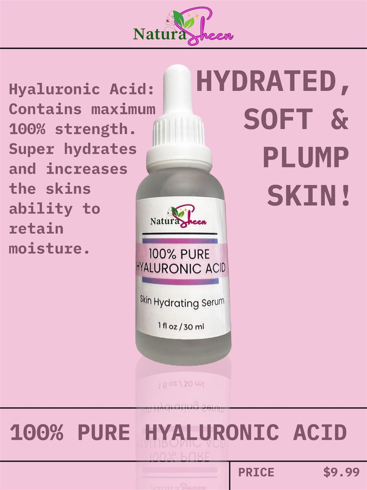 100% PURE HYALURONIC ACID. Skin Hydrating Serum