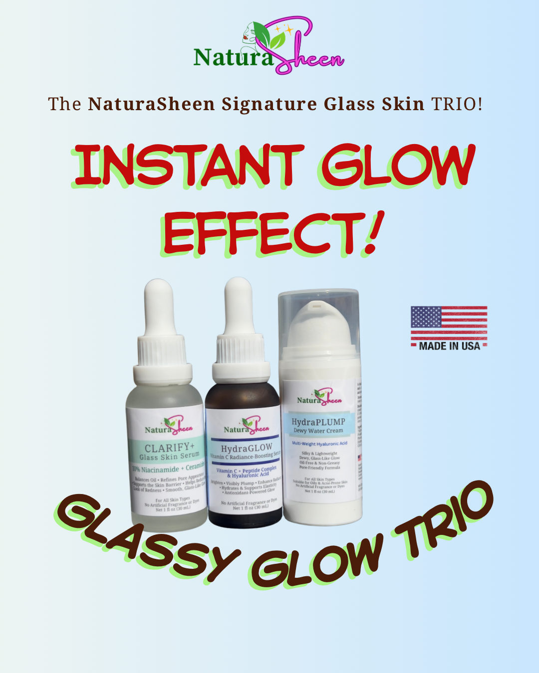 GLASSY GLOW TRIO + Free Gentle Plant Based Cleanser and Toner