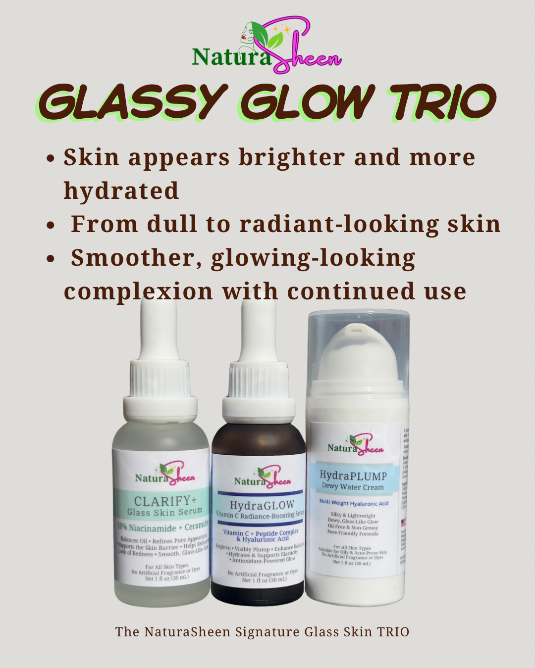 GLASSY GLOW TRIO + Free Gentle Plant Based Cleanser and Toner