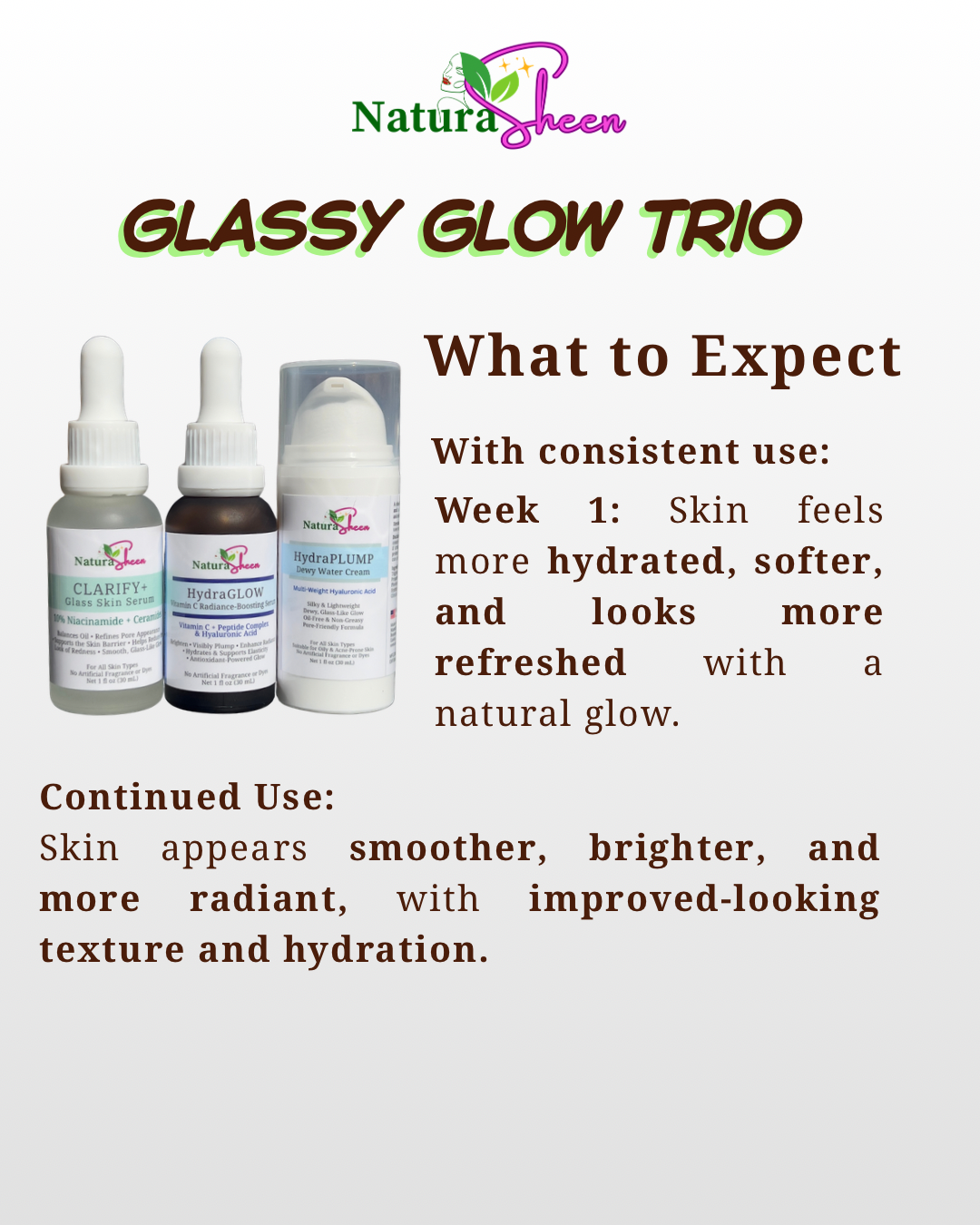 GLASSY GLOW TRIO + Free Gentle Plant Based Cleanser and Toner