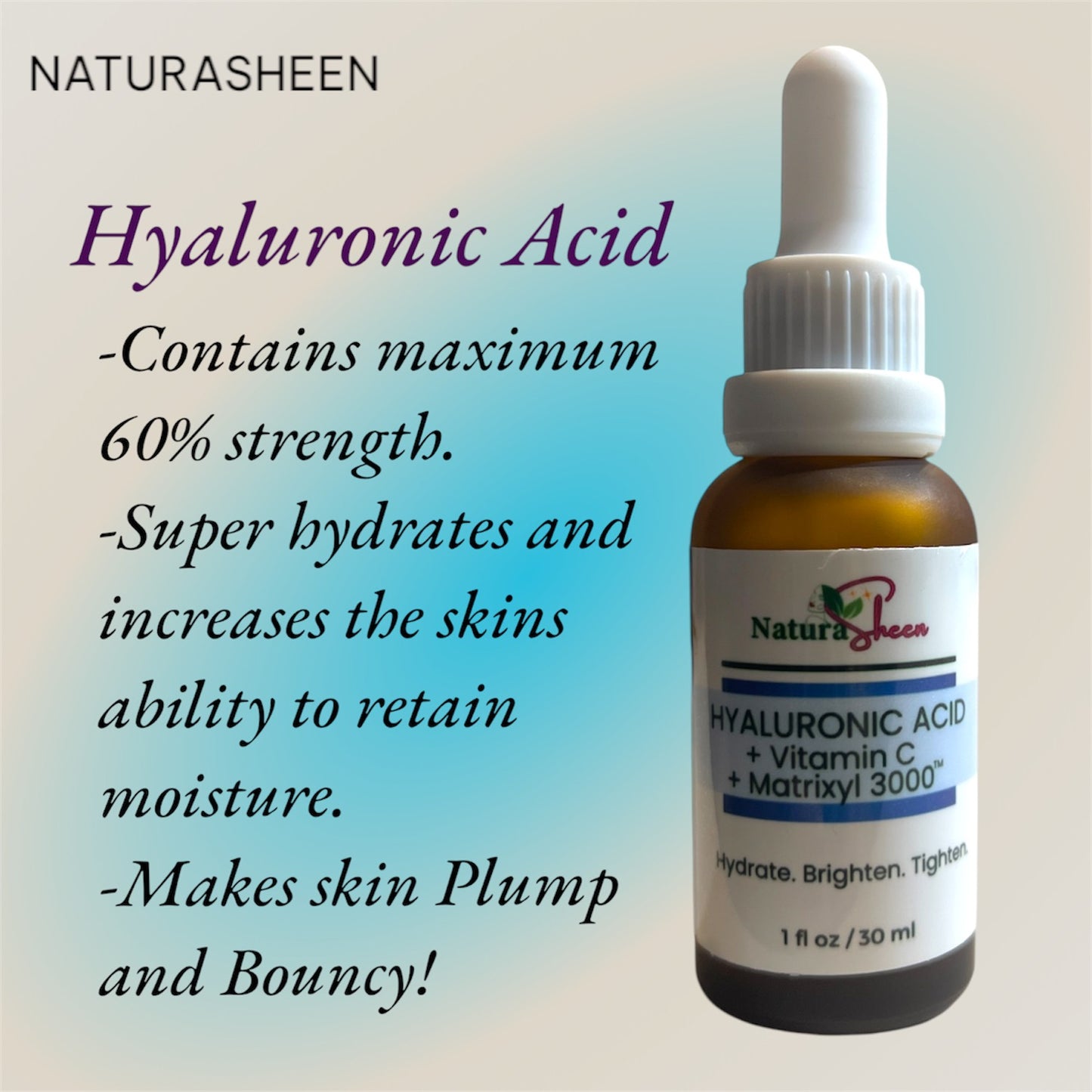 HYALURONIC ACID + VITAMIN C + MATRIXYL 3000 TM SERUM. BRIGHTENING, ANTI-AGING,MOISTURIZING, WRINKLE REDUCER.