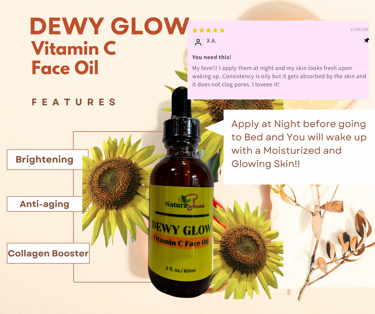 DEWY GLOW Vitamin C Face Oil 2oz/60ml