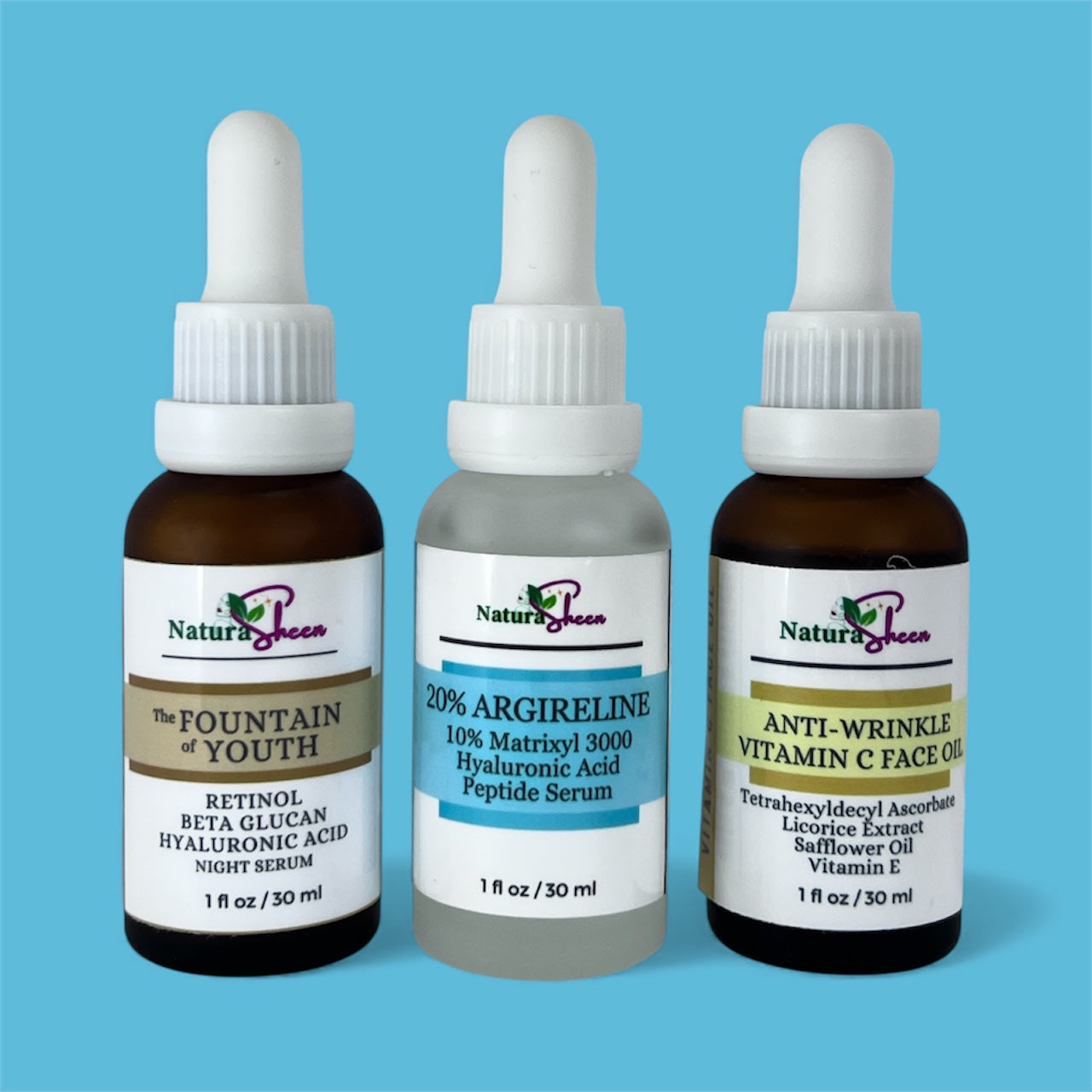 GOODBYE WRINKLES TRIO! RETINOL, ARGIRELINE, MATRIXYL 3000, 100% HYALURONIC ACID, TETRAHEXYLDECYL ASCORBATE(THDA), SAFFLOWER OIL