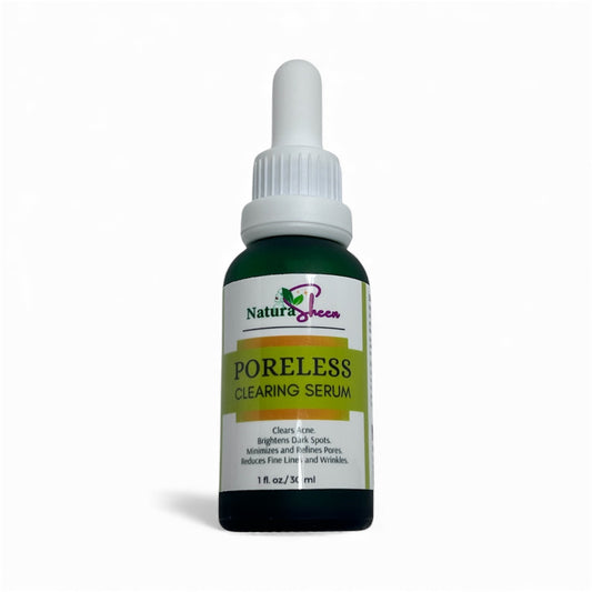 PORELESS CLEARING SERUM 1oz/30ml
(Tighten Skin, Shrink Pores, Clears Acne, helps remove dark spots and blemishes, reduce fine lines and wrinkles)